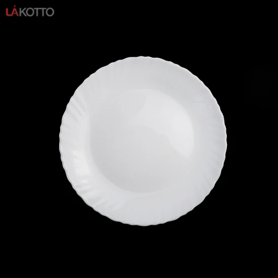 Piatto di vetro Vetro opale all'ingrosso Nuovo piatto classico personalizzato per ristorante in cartone piatto da zuppa rotondo minimalista con incisione